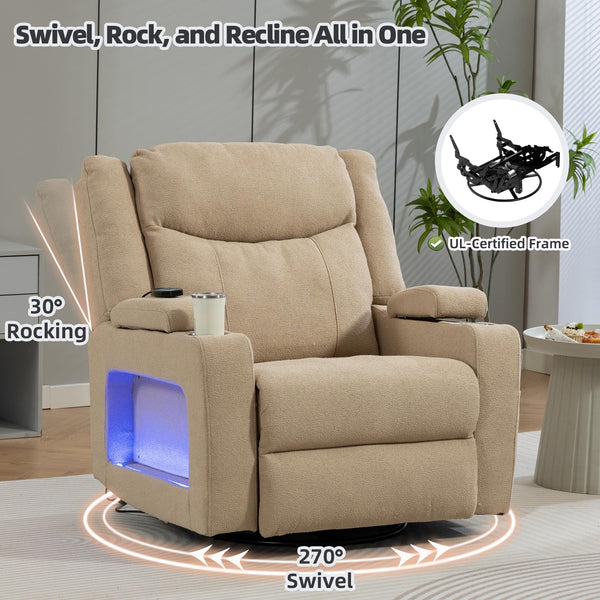 Oversized Power Recliner with Massage, Heat & Swivel Rocker