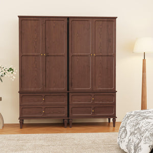 Mid-Century Modern Wardrobe Armoire with Doors, Drawers & Hanging Rod