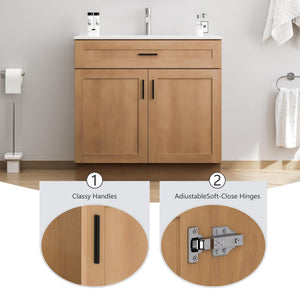 Bathroom Vanity Cabinet with Sink – Soft-Close Doors, Drawer & Metal Handles