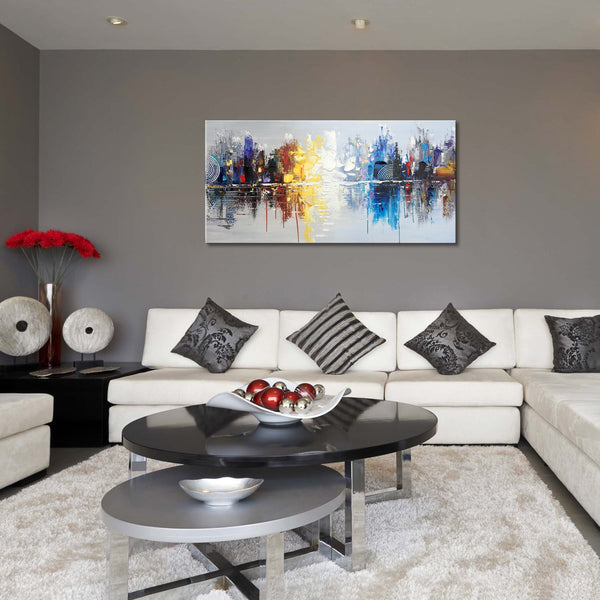 Abstract Cityscape Canvas Wall Art – Hand Painted Oil Painting