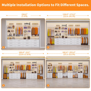 Walk-In Closet System with 12 Drawers, 10 Shelves & 6 Hanging Rods