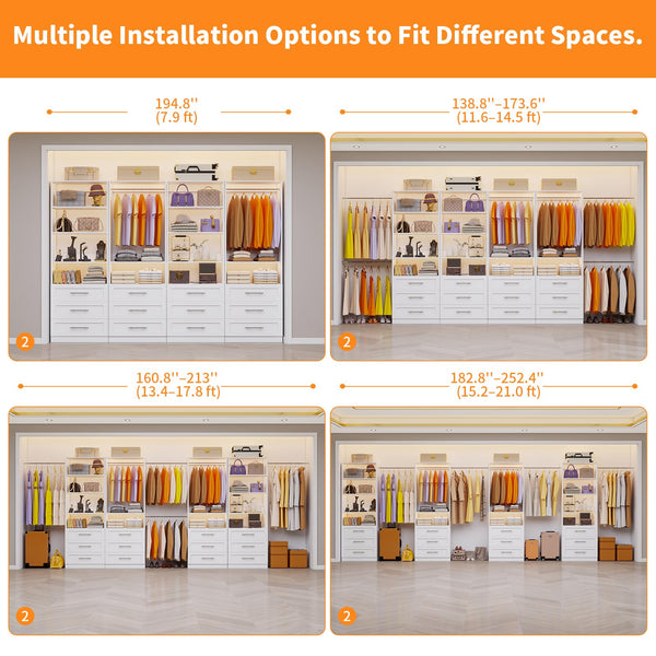 Walk-In Closet System with 12 Drawers, 10 Shelves & 6 Hanging Rods
