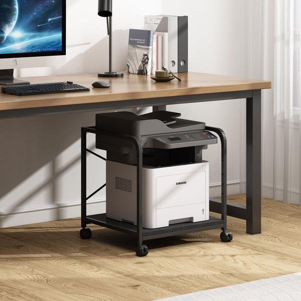 2-Tier Under Desk Printer Stand with Rolling Wheels