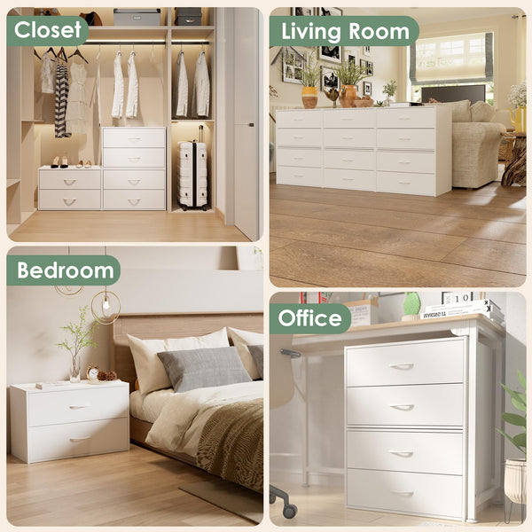 2-Drawer Wood Closet Organizer – White Stackable Dresser (6-Pack)