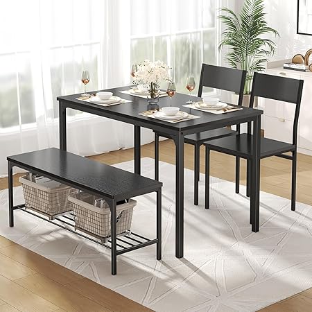 Dining Table Set with Bench – 3 or 4 Piece, Black or Grey