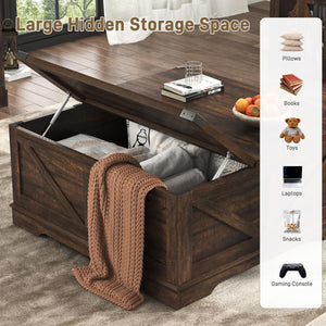 40" Square Farmhouse Lift Top Coffee Table with Power Outlets & Hidden Storage