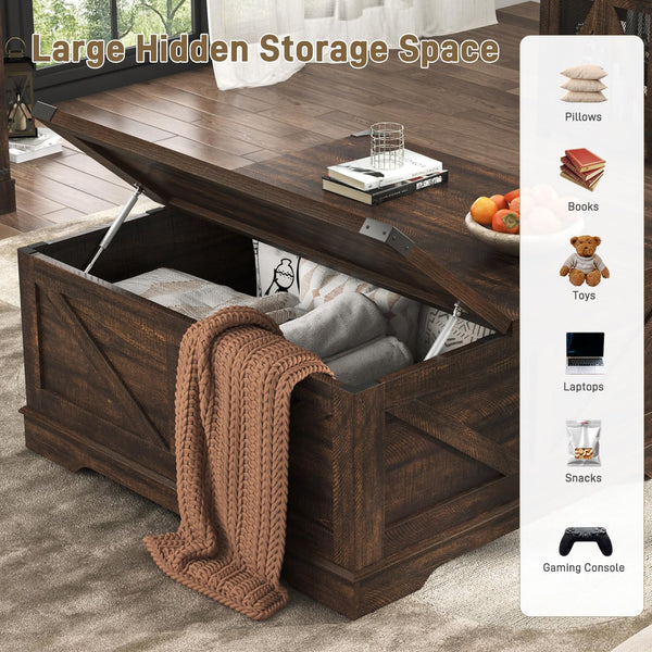 40" Square Farmhouse Lift Top Coffee Table with Power Outlets & Hidden Storage