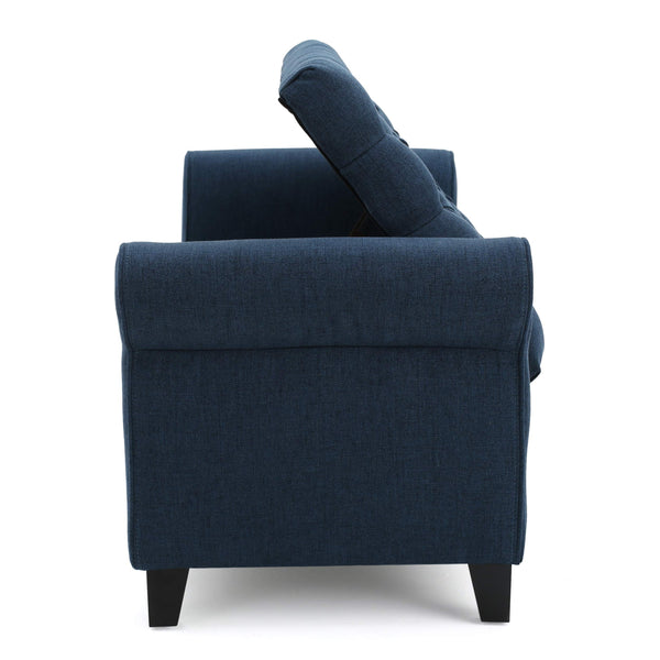 Button-Tufted Fabric Storage Ottoman Bench with Rolled Arms