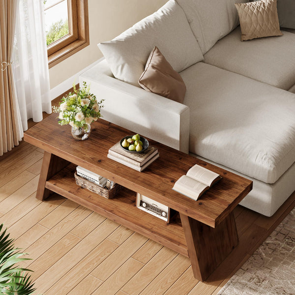 2-Tier Solid Wood Entryway Bench