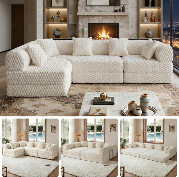 L-Shaped Modular Sectional Sofa Bed – Velvet, No Assembly