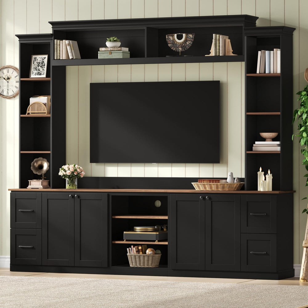 4-in-1 Wall Unit Entertainment Center with Bookshelf