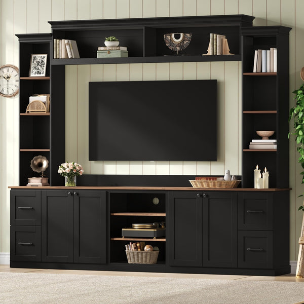 4-in-1 Wall Unit Entertainment Center with Bookshelf