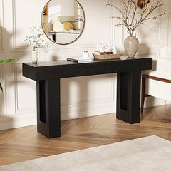 63-Inch Farmhouse Console Table – Entryway Sofa Table with Lower Shelf