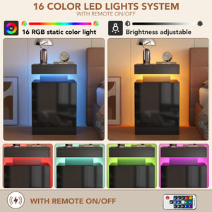 LED Nightstand with Storage Cabinet — Set of 2