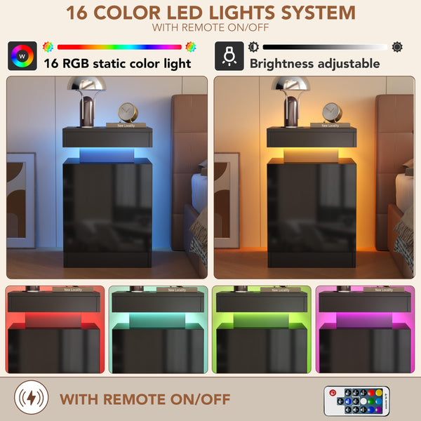 LED Nightstand with Storage Cabinet — Set of 2
