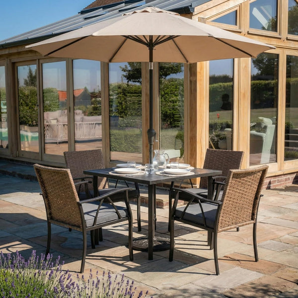 7-Piece Outdoor Patio Dining Set with Swivel Chairs & Umbrella Hole Table
