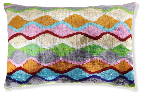 Colorful Wave Silk Velvet Throw Pillow 16x24