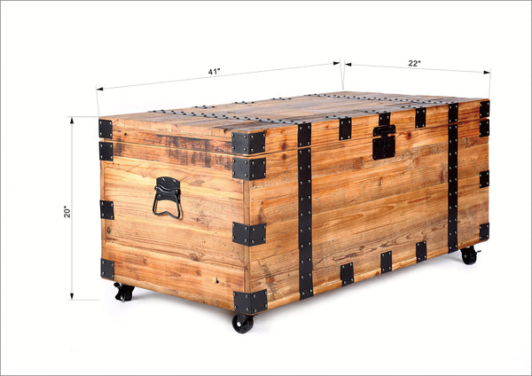 Reclaimed Wood Storage Trunk with Wheels & Lock