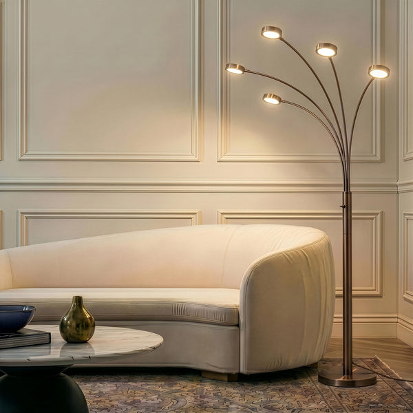 5-Head Arc Floor Lamp with Rotating LED Lights