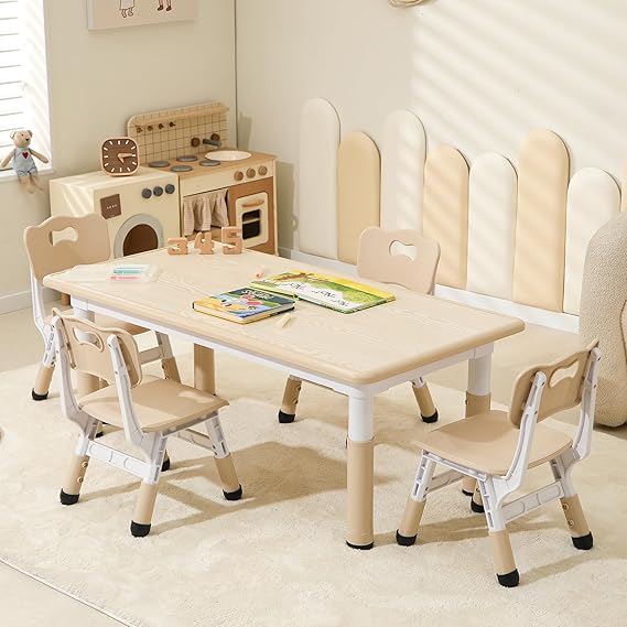 Height Adjustable Kids Table and 4 Chairs Set