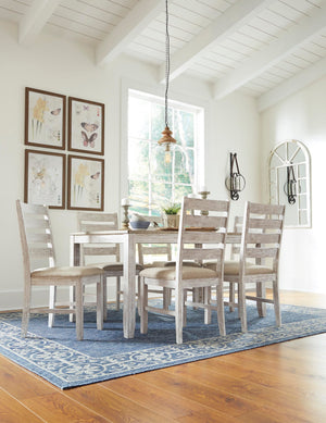7-Piece Farmhouse Dining Table Set with 6 Upholstered Chairs
