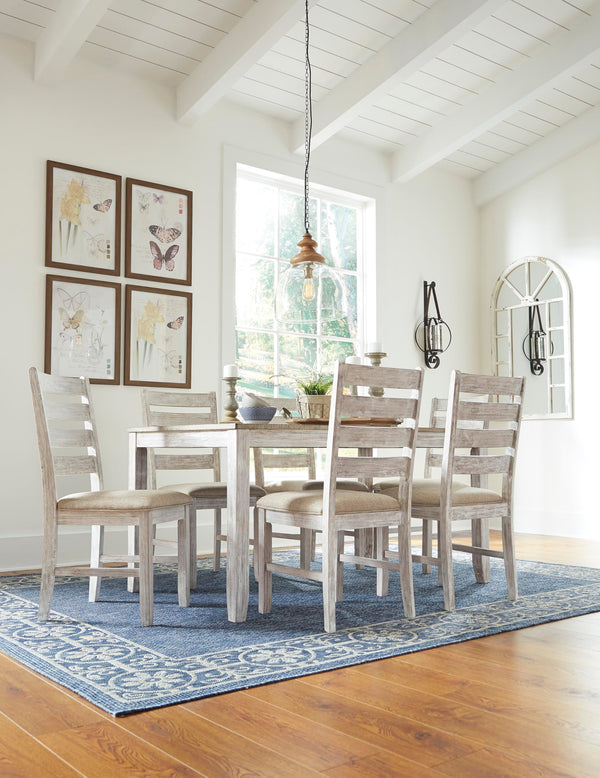 7-Piece Farmhouse Dining Table Set with 6 Upholstered Chairs