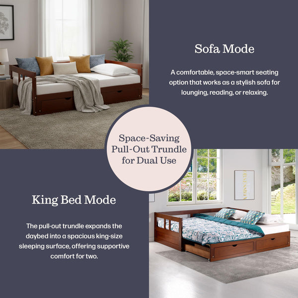 Twin to King Extendable Daybed with Trundle & Storage Drawers