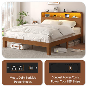 Queen Platform Bed Frame with RGB LED Headboard