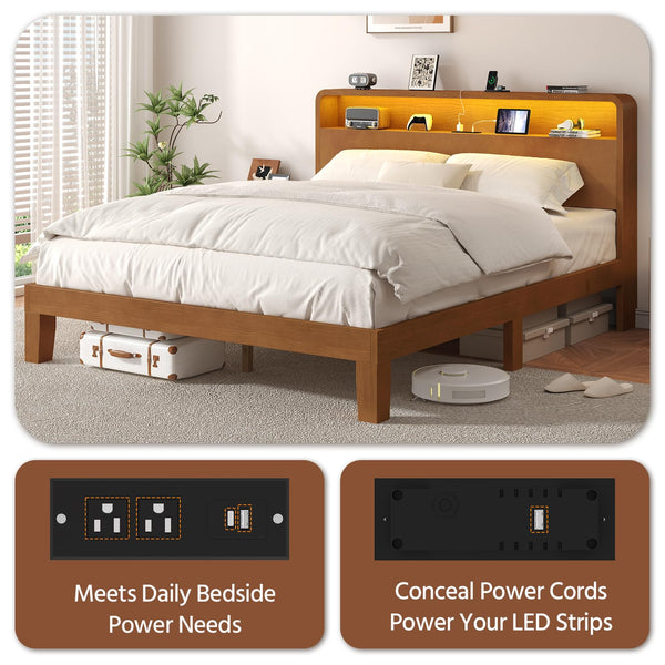 Queen Platform Bed Frame with RGB LED Headboard