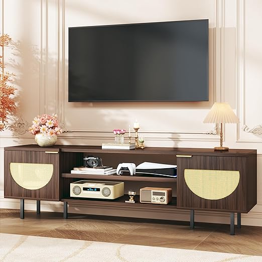 70" Mid-Century Modern TV Stand with Fluted Doors & Storage Cabinets