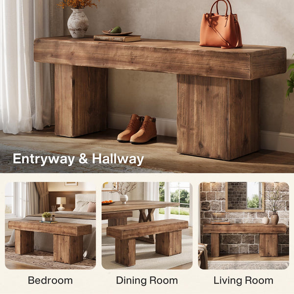 Solid Wood Farmhouse Bench 47"