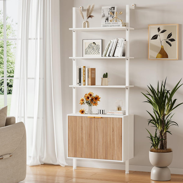 74" Ladder Bookshelf with Storage Cabinet