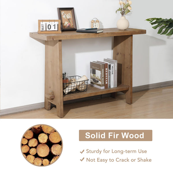 Solid Wood Console Table with Storage Shelf, 43.3"