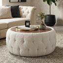 Round Storage Ottoman with Wooden Tabletop