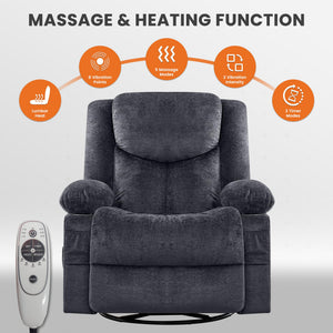 Oversized Swivel Rocker Recliner Chair with Massage & Heat