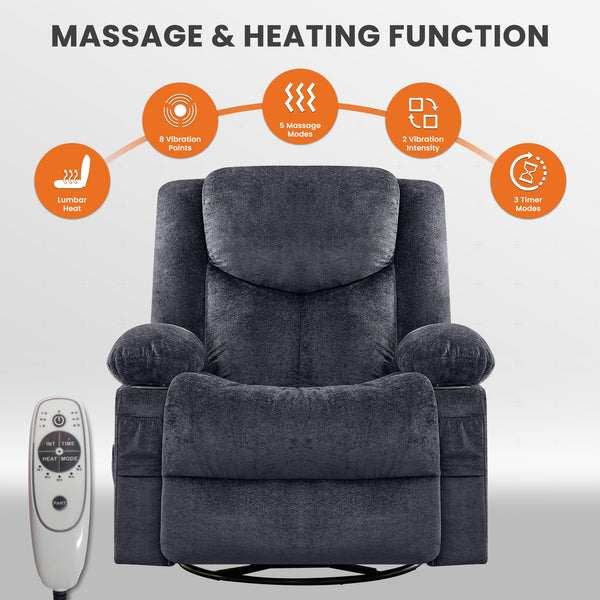 Oversized Swivel Rocker Recliner Chair with Massage & Heat