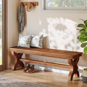 Solid Wood Entryway Bench – 55" Farmhouse Style