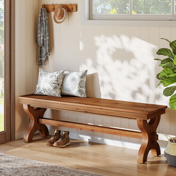 Solid Wood Entryway Bench – 55" Farmhouse Style