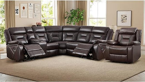 L-Shaped Faux Leather Reclining Sectional Sofa with Console & Storage