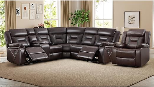 L-Shaped Faux Leather Reclining Sectional Sofa with Console & Storage
