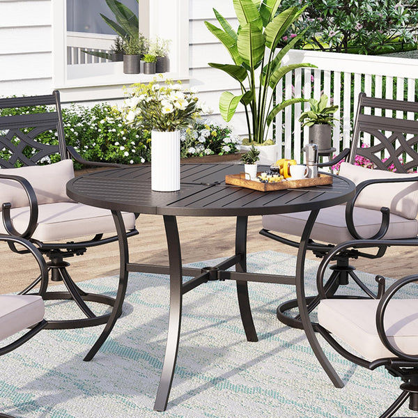 Round Outdoor Dining Table with Umbrella Hole