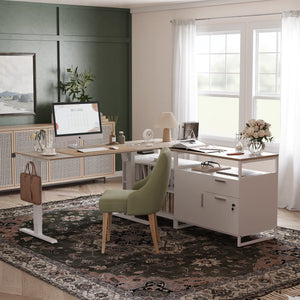 L-Shaped Electric Standing Desk with Drawers & Shelves