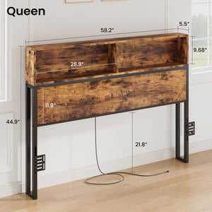 Queen Headboard with LED Light & Charging Station