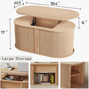 Lift Top Coffee Table with Tambour Door & Storage