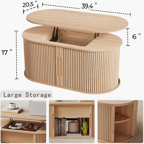 Lift Top Coffee Table with Tambour Door & Storage