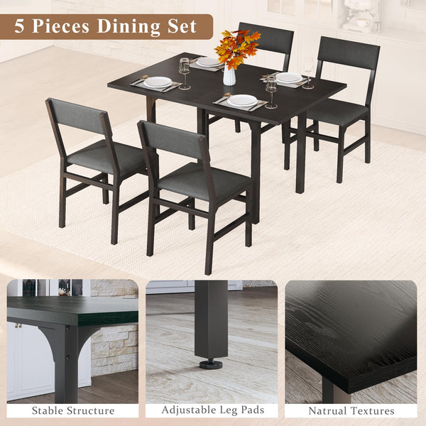 Extendable Dining Table Set for 4 with Upholstered Chairs