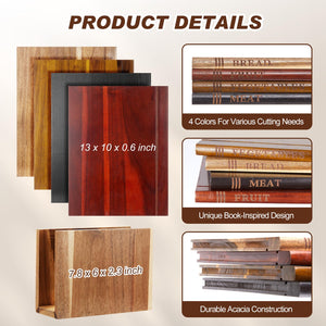 Acacia Wood Book Cutting Board Set with Stand – 4 Piece