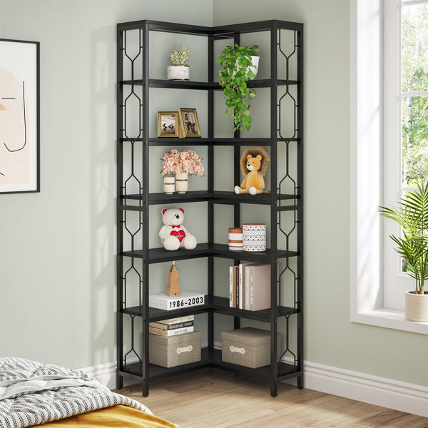 7-Tier Industrial Corner Bookshelf