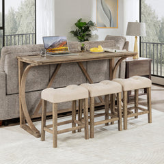 4-Piece Bar Table Set with USB Port & Upholstered Stools