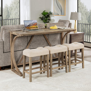4-Piece Bar Table Set with USB Port & Upholstered Stools
